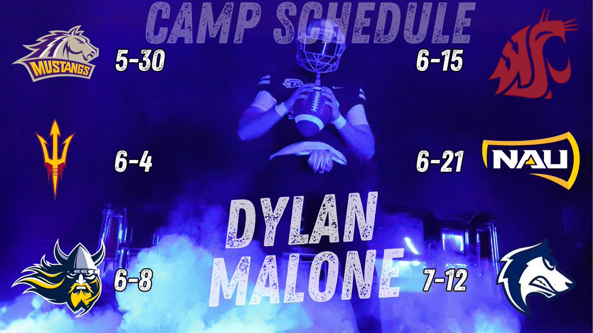 Dylan Malone (@dylanmalone2026) on Twitter photo Camp schedule locked in. I will also be competing with my team at.
<a href="/ASUFootball/">Sun Devil Football</a> Big Man 6.5.25
<a href="/ArizonaFBall/">Arizona Football</a> Big Man 6.11.25
<a href="/NAU_Football/">NAU Football</a> Big Man 6.22.25
<a href="/CSHSAthletics1/">CSHSAthletics</a> <a href="/CSFalconsFB/">Cactus Shadows Falcons football</a> <a href="/CoachCDII/">Chris Dixon II</a> <a href="/RonTBAOL/">Ron Sowers</a> <a href="/1jesseggomez/">Jesse Gomez</a> <a href="/TheFactoryAZ/">TheFactoryPerformance</a> <a href="/BJMedia1/">BJ Media</a> <a href="/gridironarizona/">Gridiron Arizona</a> <a href="/CoachBibbs52/">Jalon Bibbs</a> Camp schedule locked in. I will also be competing with my team at.
<a href="/ASUFootball/">Sun Devil Football</a> Big Man 6.5.25
<a href="/ArizonaFBall/">Arizona Football</a> Big Man 6.11.25
<a href="/NAU_Football/">NAU Football</a> Big Man 6.22.25
<a href="/CSHSAthletics1/">CSHSAthletics</a> <a href="/CSFalconsFB/">Cactus Shadows Falcons football</a> <a href="/CoachCDII/">Chris Dixon II</a> <a href="/RonTBAOL/">Ron Sowers</a> <a href="/1jesseggomez/">Jesse Gomez</a> <a href="/TheFactoryAZ/">TheFactoryPerformance</a> <a href="/BJMedia1/">BJ Media</a> <a href="/gridironarizona/">Gridiron Arizona</a> <a href="/CoachBibbs52/">Jalon Bibbs</a>