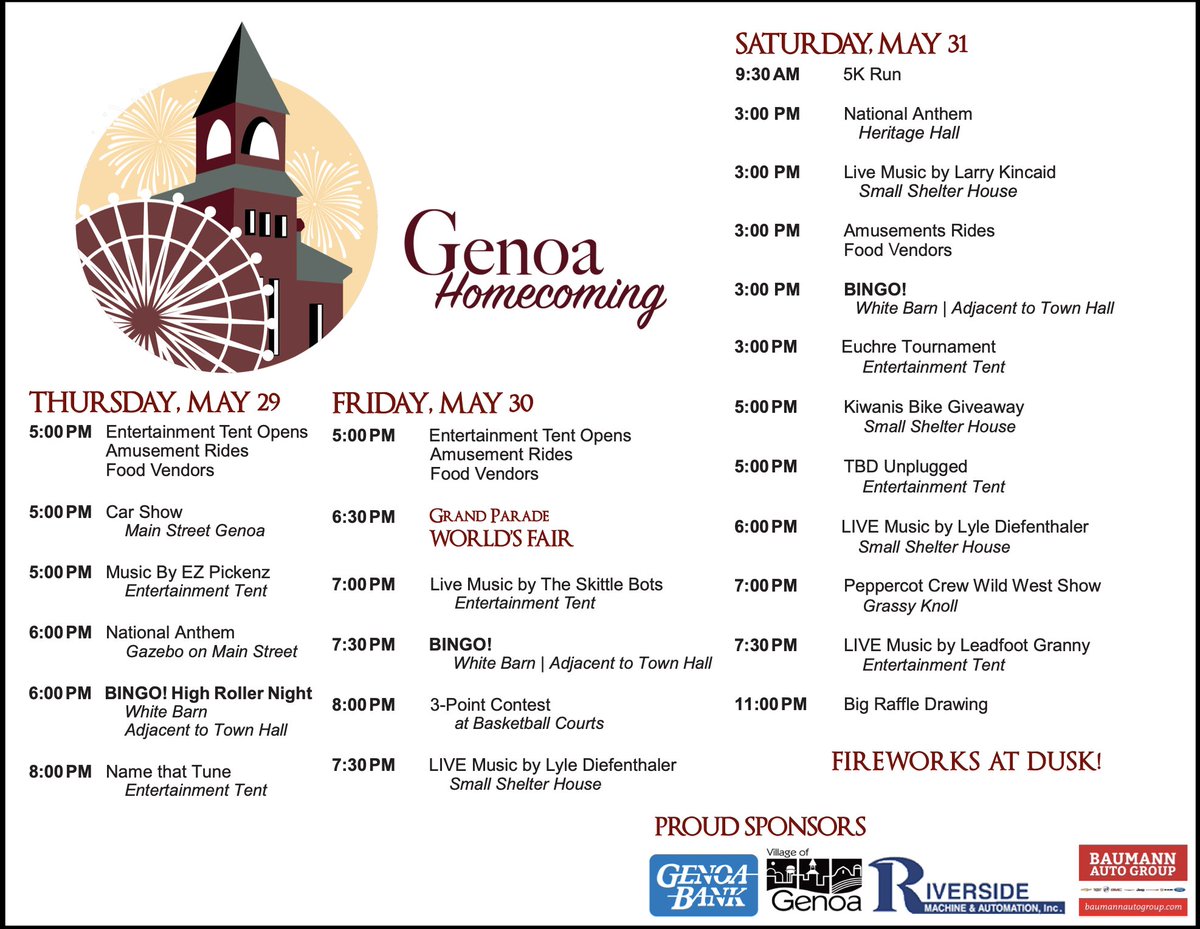 Hey Comet Nation, it’s time to celebrate together at Genoa Homecoming! Check out the schedule of events starting tonight. Each year, our student athletes lend a helping hand setting up. This is the 13th year Genoa wrestlers have done the heavy lifting. We'll see you there!