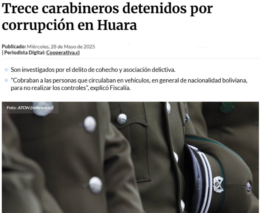 Terminemos con la cultura del abuso! 🚨 DESENMASCARAR A LOS CORRUPTOS, ESE ES EL OBJETIVO. Valoro la decisión de Carabineros de desvincular a 13 funcionarios de la subcomisaría de Huara tras operativo que desarticuló red de corrupción; cobraban coimas a camioneros para evitar