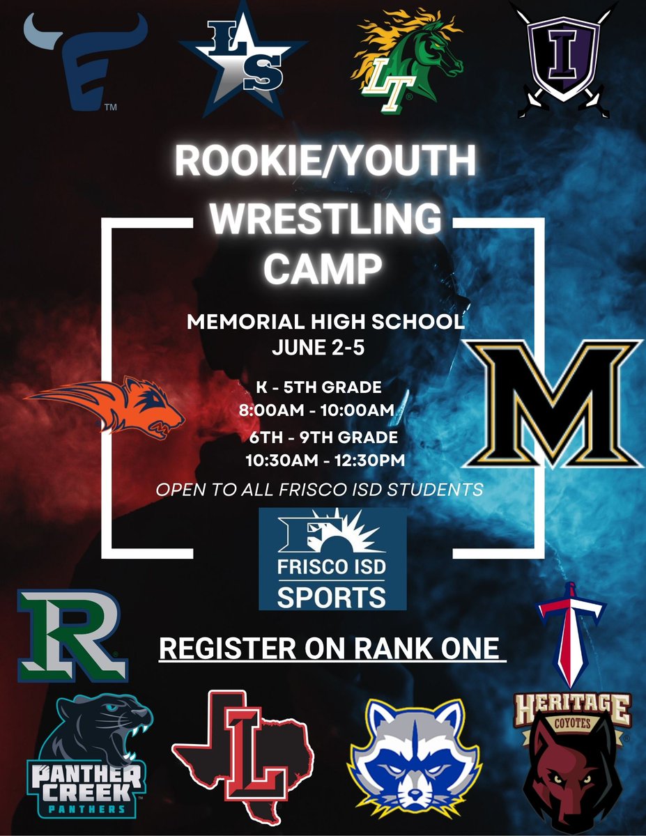 coachb_holtrop's tweet image. There is still time to get signed up for next week's Youth & Rookie Middle School Wrestling Camp!
Youth open to all. Middle School open to any FISD students.
Walk-up registration will be available Monday Morning as well!
@ReedyWrestling
@Wrestling_LSHS
@PantherCreekWR