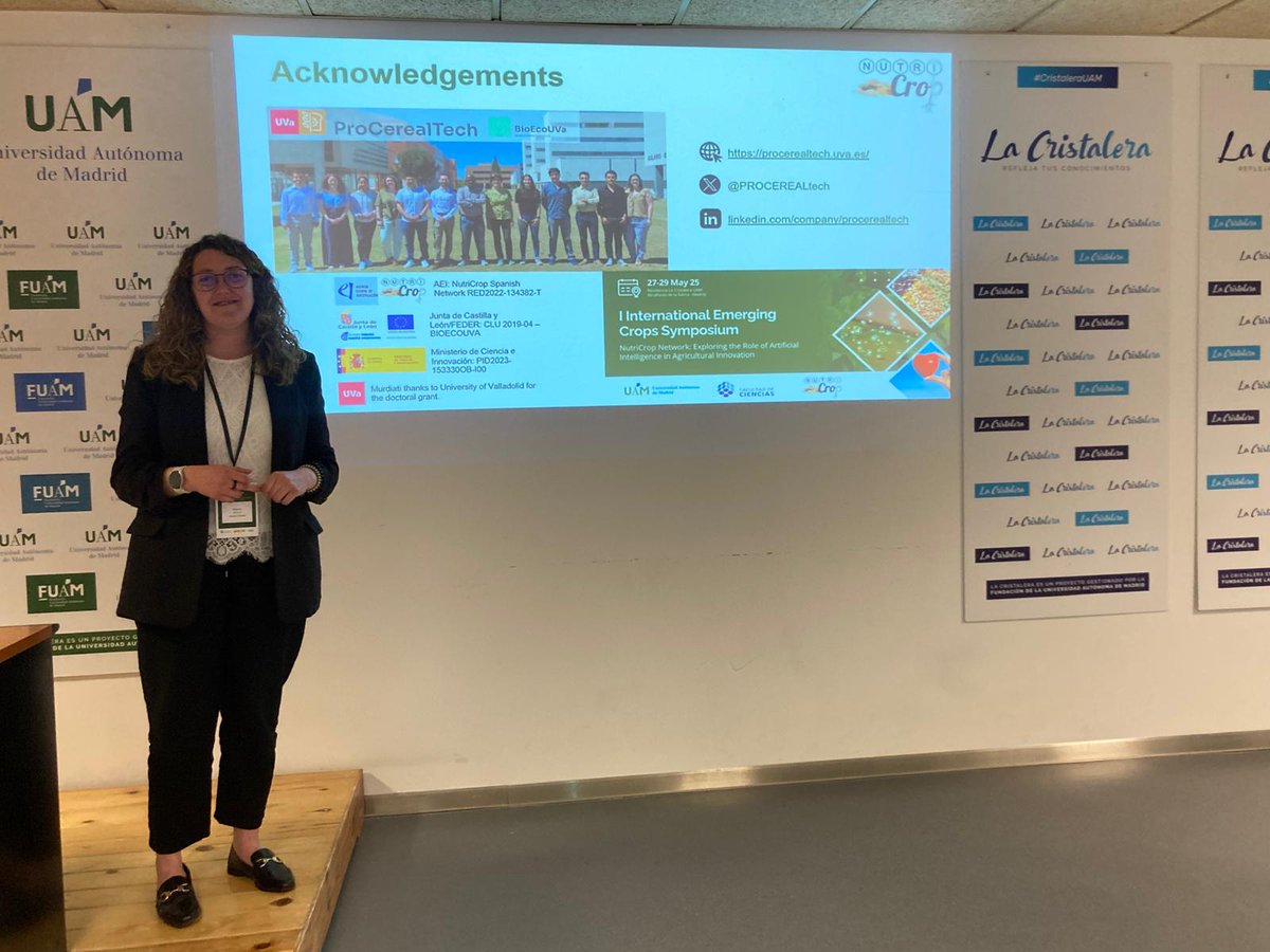 PROCEREALtech (@procerealtech) on Twitter photo 🌱Procerealtech en #IECS2025🔬
La investigadora Marina Villanueva participó en el simposio internacional sobre IA y cultivos emergentes en la <a href="/UAM_Madrid/">UAM Autónoma Madrid</a> (27-29 mayo).👩🔬
Durante este evento se debatió cómo la IA puede impulsar la innovación y sostenibilidad agroalimentaria. 🌱Procerealtech en #IECS2025🔬
La investigadora Marina Villanueva participó en el simposio internacional sobre IA y cultivos emergentes en la <a href="/UAM_Madrid/">UAM Autónoma Madrid</a> (27-29 mayo).👩🔬
Durante este evento se debatió cómo la IA puede impulsar la innovación y sostenibilidad agroalimentaria.