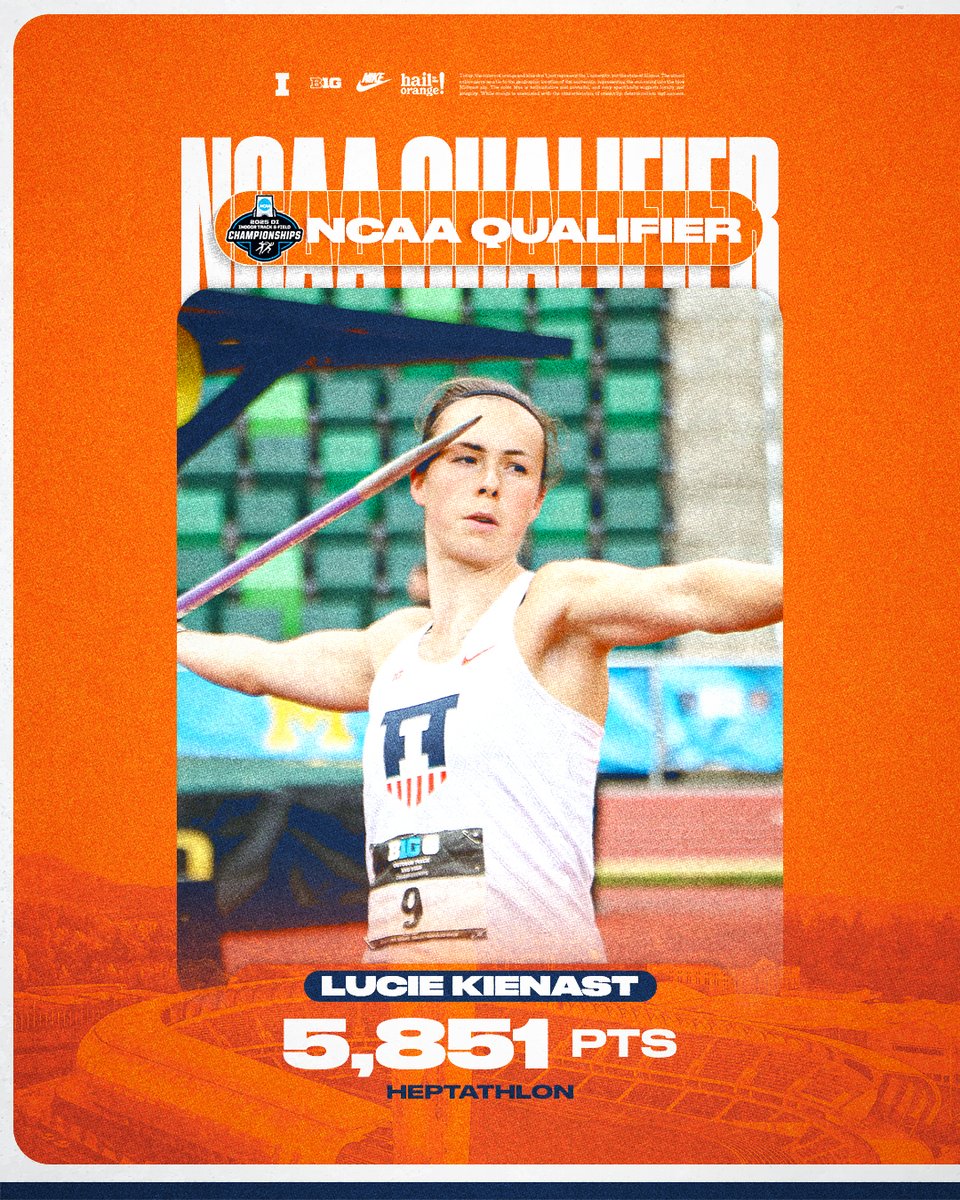 School record performance 🤝 ticket punched to Eugene!

Lucie Kienast qualified to the NCAA Outdoor Championships with her school record point total 5,851 points at the Big Ten Championships where she took silver.

#WhyNotILL