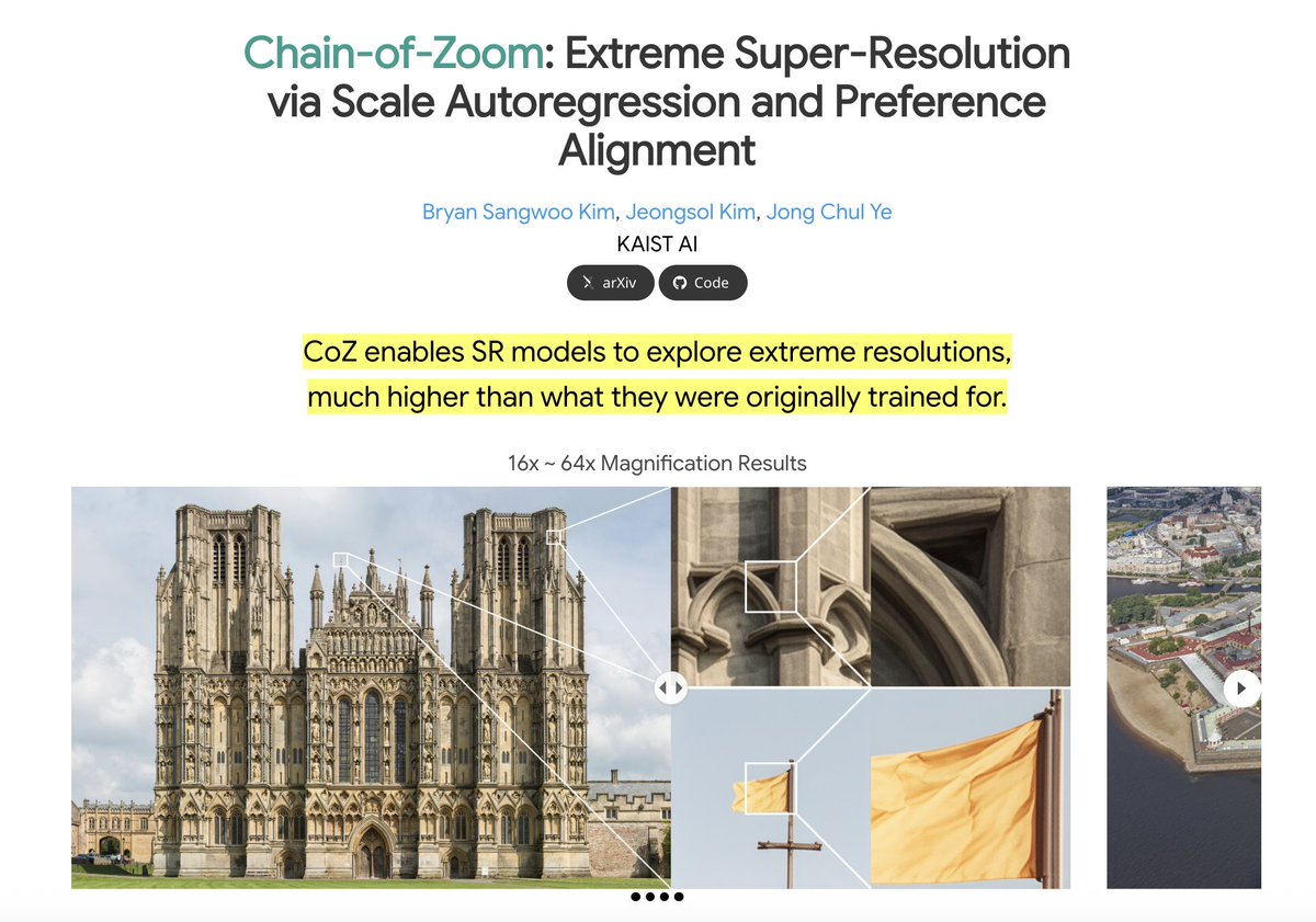 Chain-of-Zoom

Extreme Super-Resolution via Scale Autoregression and Preference Alignment