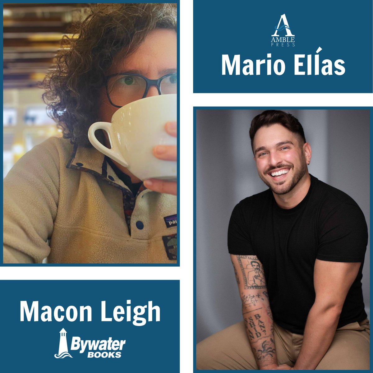 Today is a banner day for Bywater Books &amp; Amble Press!

Please join us in welcoming Macon Leigh &amp; Mario ElÍas to our publishing family!

Macon's sapphic romance, Unspectacular Things &amp; Mario’s gay novel, Beautiful Disciples, are scheduled for publication in the summer of 2026.