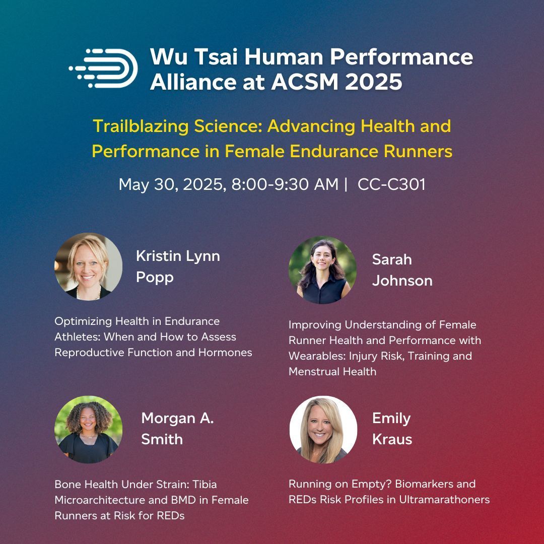 Wu Tsai Human Performance Alliance (@wutsaialliance) on Twitter photo The Wu Tsai Human Performance Alliance is at #ACSM25!
<a href="/emilykrausmd/">Emily Kraus, MD</a> is chairing "Trailblazing Science: Advancing Health and Performance in Female Endurance Runners" featuring Alliance experts <a href="/kristypopp/">Kristy Popp</a>, <a href="/masmith__/">Dr. Morgan Smith</a>, and <a href="/sarahjohnson_I/">Sarah Johnson</a> tomorrow May 30th at 8AM. Come & connect! The Wu Tsai Human Performance Alliance is at #ACSM25!
<a href="/emilykrausmd/">Emily Kraus, MD</a> is chairing "Trailblazing Science: Advancing Health and Performance in Female Endurance Runners" featuring Alliance experts <a href="/kristypopp/">Kristy Popp</a>, <a href="/masmith__/">Dr. Morgan Smith</a>, and <a href="/sarahjohnson_I/">Sarah Johnson</a> tomorrow May 30th at 8AM. Come & connect!