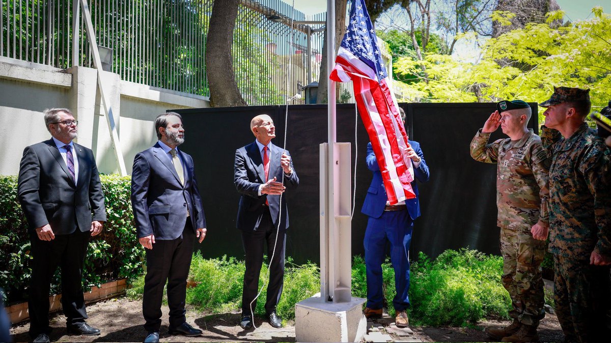 Ambassador Tom Barrack (@usambturkiye) on Twitter photo Our American flag rose proudly today over Damascus along with the rise of the hopes and aspirations of the Syrian people due to <a href="/POTUS/">President Donald J. Trump</a>’s bold and courageous vision and decision on May 13th. The President lifted onerous sanctions to allow Syria to determine its own future and has Our American flag rose proudly today over Damascus along with the rise of the hopes and aspirations of the Syrian people due to <a href="/POTUS/">President Donald J. Trump</a>’s bold and courageous vision and decision on May 13th. The President lifted onerous sanctions to allow Syria to determine its own future and has