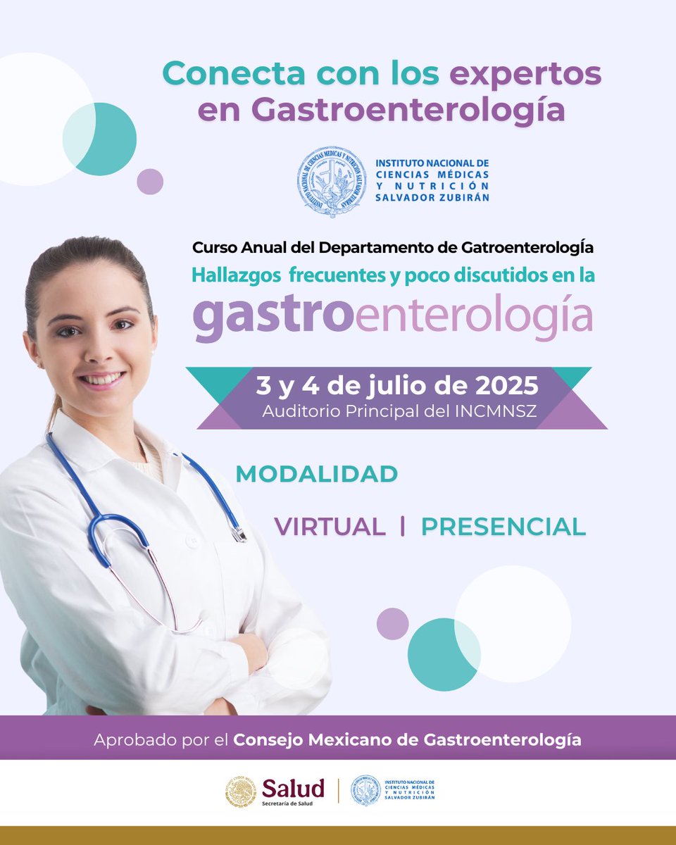 incmnszmx's tweet photo. Curso Anual Gastro 2025
presencial y virtual
Casos comunes que no siempre se discuten
Avalado por el Consejo Mexicano de Gastroenterología
$1,600 médicos | $850 estudiantes y residentes
Regístrate: https://t.co/NvhgrQn0Ux
#FormaciónMédica #INCMNSZ #CursoGastro #EducaciónContinua https://t.co/pvCBs46iZt