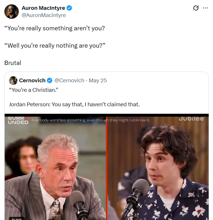 JoelWBerry's tweet photo. The way this faction of the Right has so immediately and disrespectfully thrown Jordan Peterson in the trash says a lot about them, and it's nothing good. https://t.co/Cn96togcCM
