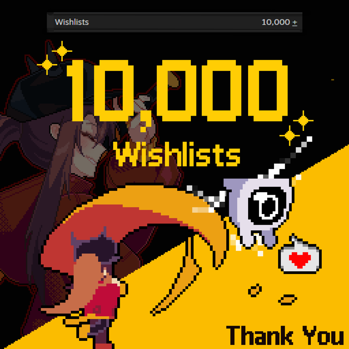 snakeeaglegame's tweet image. [10,000 Steam Wishlists Achieved!]

A total of 10,000 people have added KILL THE WITCH to their Steam wishlist!
It&apos;s still just the beginning, but this means a lot to us.

Thank you so much for your continued support and interest!

#indiegame #indiedev #自作ゲーム #ゲーム開発
