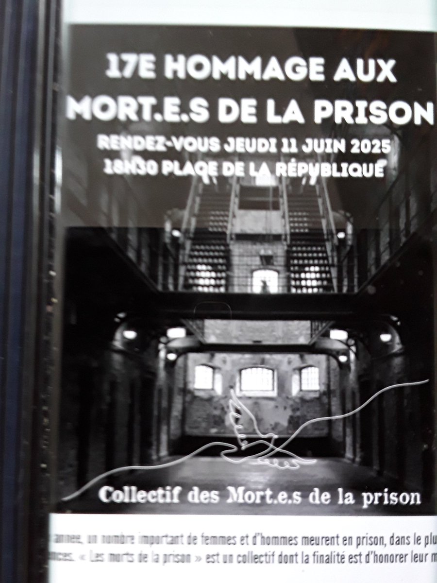 LesPrison's tweet photo. A diffuser largement... Rassemblement Hommage aux morts de la prison 11 juin 2025 place de la République à Paris à 18h30... https://t.co/TzJNOuZaoX