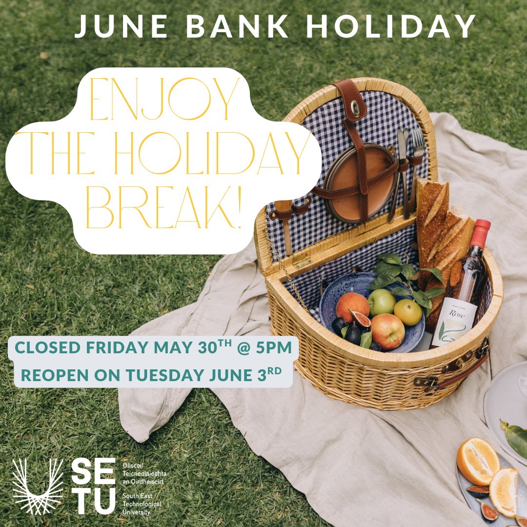 #SETULibraries Carlow will be closed Friday at 5pm and will reopen Tuesday at our usual opening hours. Enjoy the bank holiday!