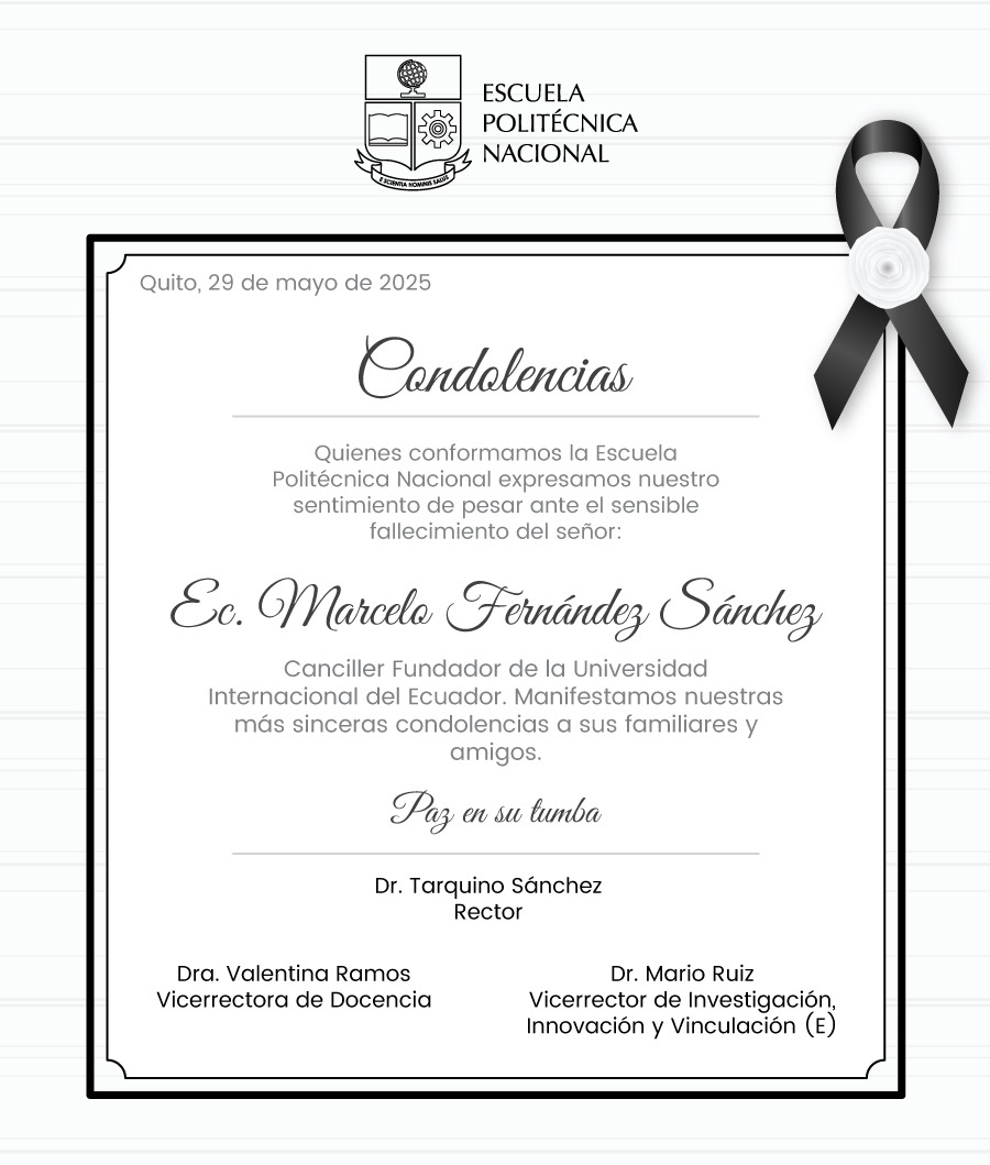 🖤 CONDOLENCIAS | La #EPN lamenta la pérdida irreparable del Ec. Marcelo Fernández Sánchez, Canciller Fundador de la Universidad Internacional del Ecuador  y envía su pésame a los familiares y amigos.