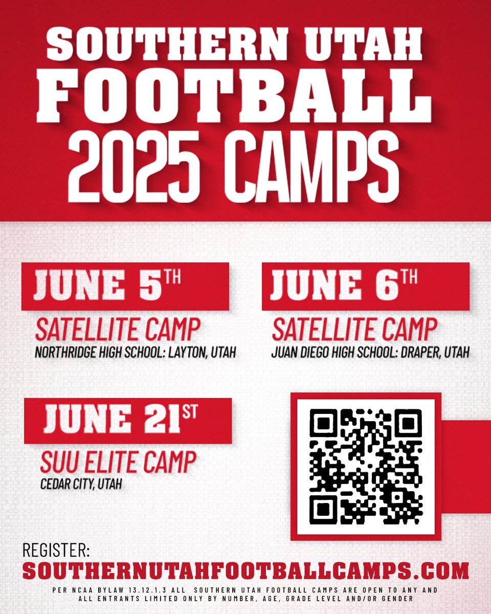 Calling All High School Athletes Sign Up Today! Come Get 1 on 1 Teaching with SUU Football Staff! Elevate Your Game!! 💪🏾