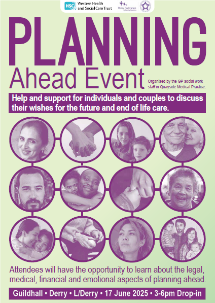 Organ Donation Northern Ireland (@organdonationni) on Twitter photo It's good to talk...and it's even better to plan ahead.
We'll be attending the <a href="/WesternHSCTrust/">Western Trust</a> <a href="/QuaysideMedCtr/">Quayside NHS Surgery</a> Planning Ahead Event on Tues 17 June in the Guildhall.
Drop in any time from 3-6pm and chat to us with any questions you may have about organ donation. It's good to talk...and it's even better to plan ahead.
We'll be attending the <a href="/WesternHSCTrust/">Western Trust</a> <a href="/QuaysideMedCtr/">Quayside NHS Surgery</a> Planning Ahead Event on Tues 17 June in the Guildhall.
Drop in any time from 3-6pm and chat to us with any questions you may have about organ donation.