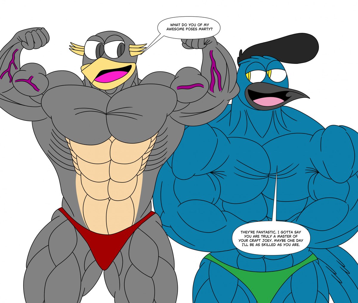 Here's Geamex's own Joey and Marty competing in a friendly flex-off at the beach. Joey and Marty are owned by <a href="/GMXmuscle/">geamex</a> #Bodybuilders #furryartist #fanart #Buff