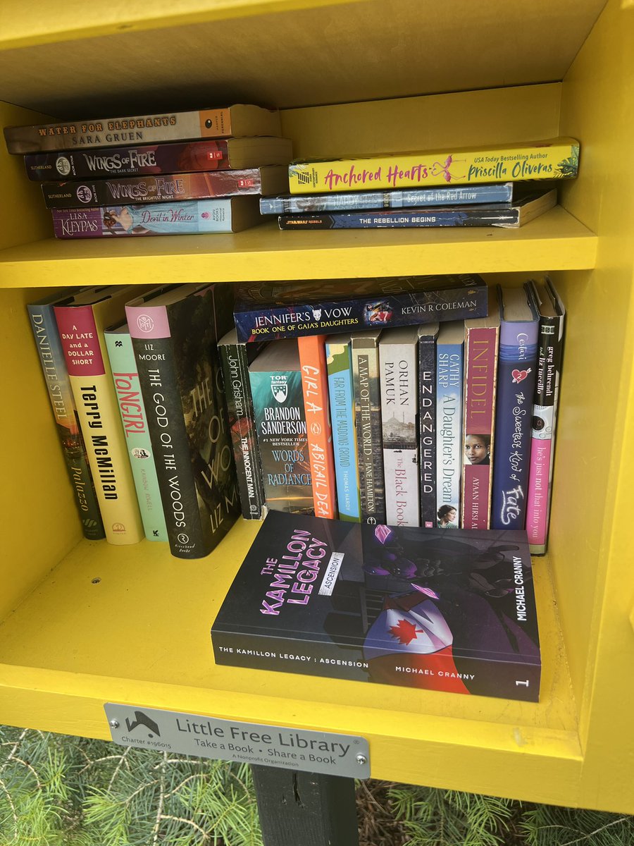 andro656's tweet photo. Just dropped a copy of my #novel off in a #littlelibrary. Need to swing back and add my #autograph though lol. #canadianauthor #thekamillonlegacy #CanLit #canadianbooks https://t.co/7bEs2sgCKp