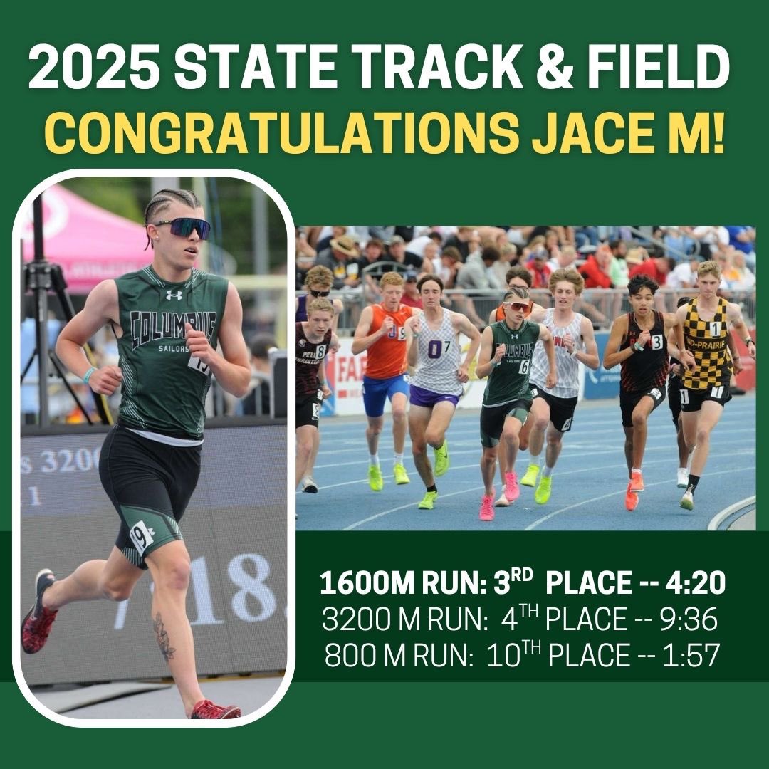 Congratulations Jace on a fantastic season and a great state appearance! <a href="/ColumbusSailors/">Columbus Catholic High School</a>