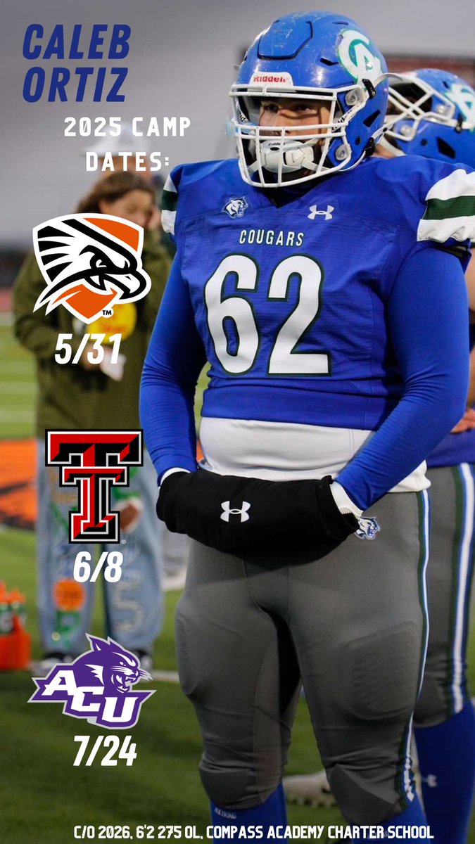 Caleb Ortiz (@calebortiz62) on Twitter photo Summer Camp Dates set!, let’s continue to work! Still have some TBD!
<a href="/CoachBozer/">Boe Smith</a> 
<a href="/CoachMauld/">Dylan Mauldin</a> 
<a href="/CA_CougarFB/">CompassCougarsFB</a> Summer Camp Dates set!, let’s continue to work! Still have some TBD!
<a href="/CoachBozer/">Boe Smith</a> 
<a href="/CoachMauld/">Dylan Mauldin</a> 
<a href="/CA_CougarFB/">CompassCougarsFB</a>