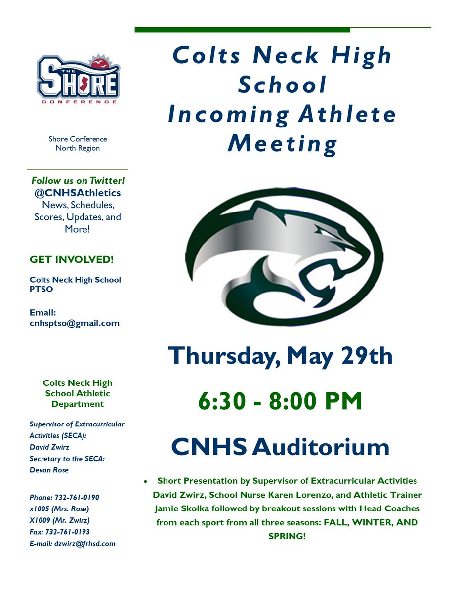Reminder TONIGHT Thursday 5/29! This is for both incoming athletes AND parents. #CougarPride #CNHSSports