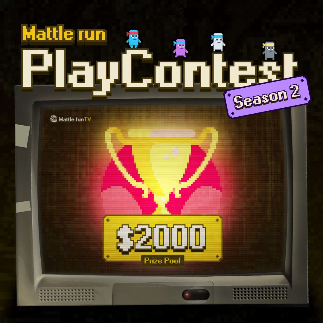 Mattle.fun (@mattlefun) on Twitter photo 🎮 Mattle Run Contest Season 2 🚀
💰 Prize Pool: $2000
🏆 Shared by the Top 120 on the leaderboard
🚀 How to join
1. Follow <a href="/mattlefun/">Mattle.fun</a>
2. Like, repost, reply & tag 3 friends
3. Sign up & play: mattle.fun/game
Play, climb the ranks & win. More 👇 🎮 Mattle Run Contest Season 2 🚀
💰 Prize Pool: $2000
🏆 Shared by the Top 120 on the leaderboard
🚀 How to join
1. Follow <a href="/mattlefun/">Mattle.fun</a>
2. Like, repost, reply & tag 3 friends
3. Sign up & play: mattle.fun/game
Play, climb the ranks & win. More 👇
