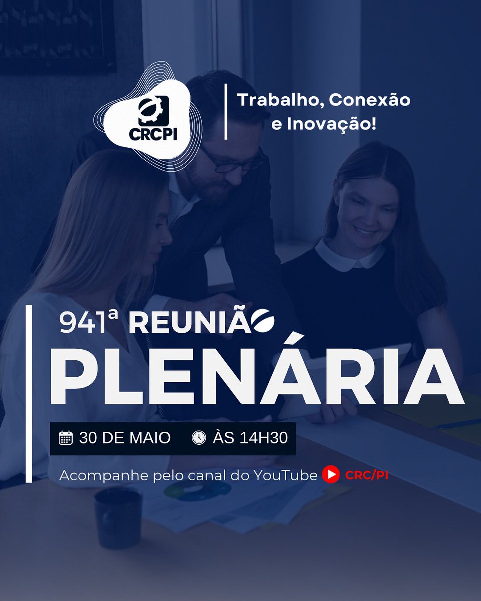 crcpiaui's tweet photo. O Conselho Regional de Contabilidade do Piauí, realizará a 941ª Reunião Plenária Ordinária. 📝📋

A reunião será transmitida por meio do canal do CRC/PI, no YouTube.💻👨🏻‍💻

Participe!✅

🗓️ Data: 30/05/2025
🕟 Horário: 14h30

#CRCPI #reunião #reuniaoplenaria https://t.co/g8u8syNFCM