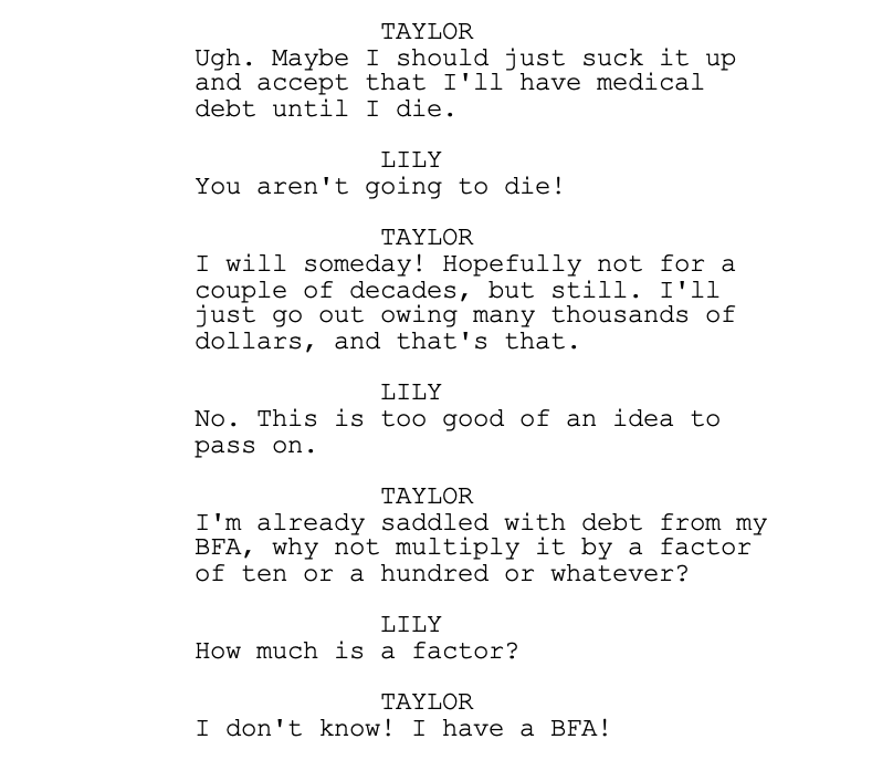 Sometimes I make me laugh 😂 From my latest WIP, AFFORDABLE CARE:  

When a 26-year-old single woman finds a brain tumor right after being booted from her parents’ health insurance, she must find someone to marry - and fast - in order to get on their plan and afford surgery.