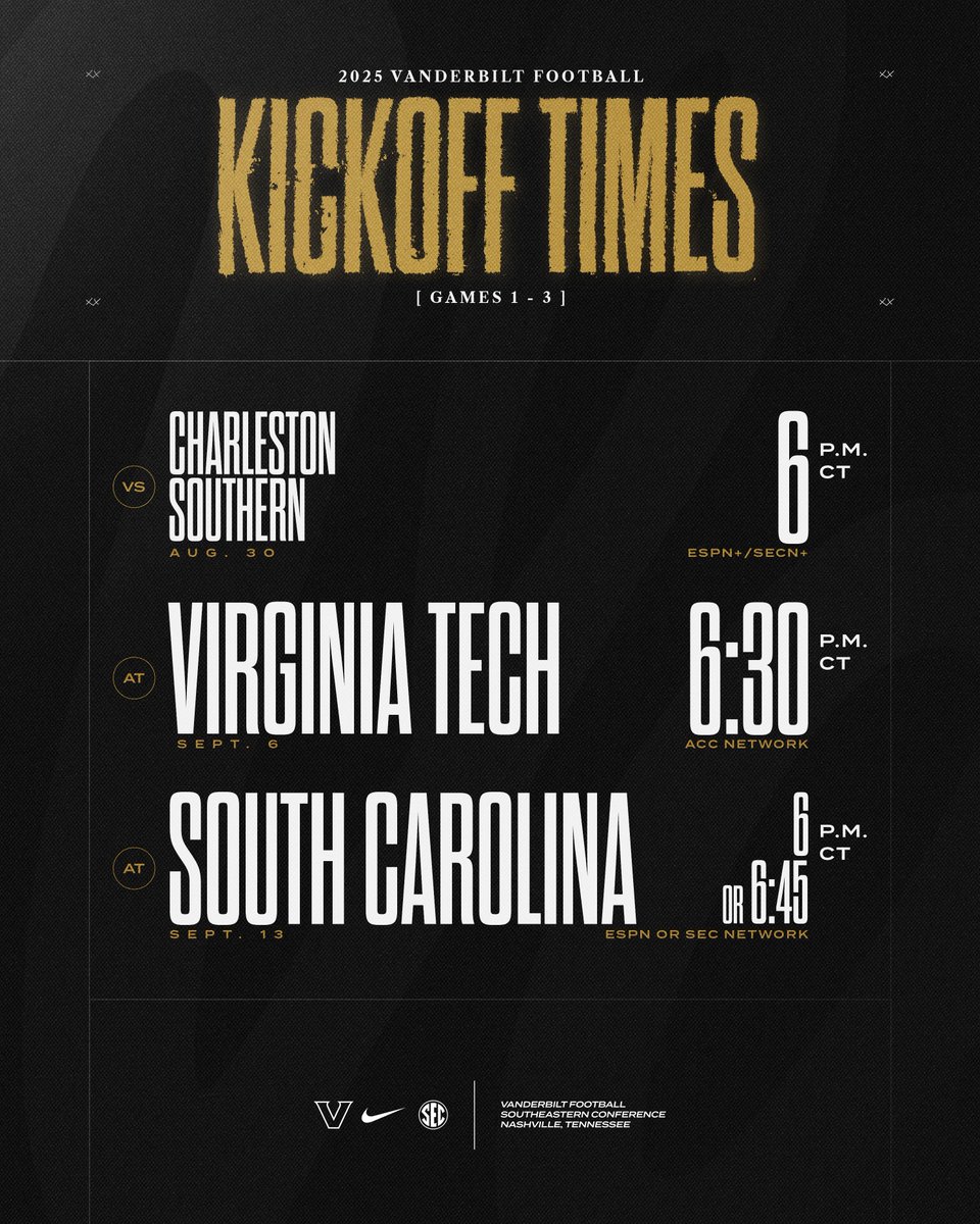 Circle the dates, Commodore Nation ⏰

Kickoff times for the first three matchups are official ⬇️