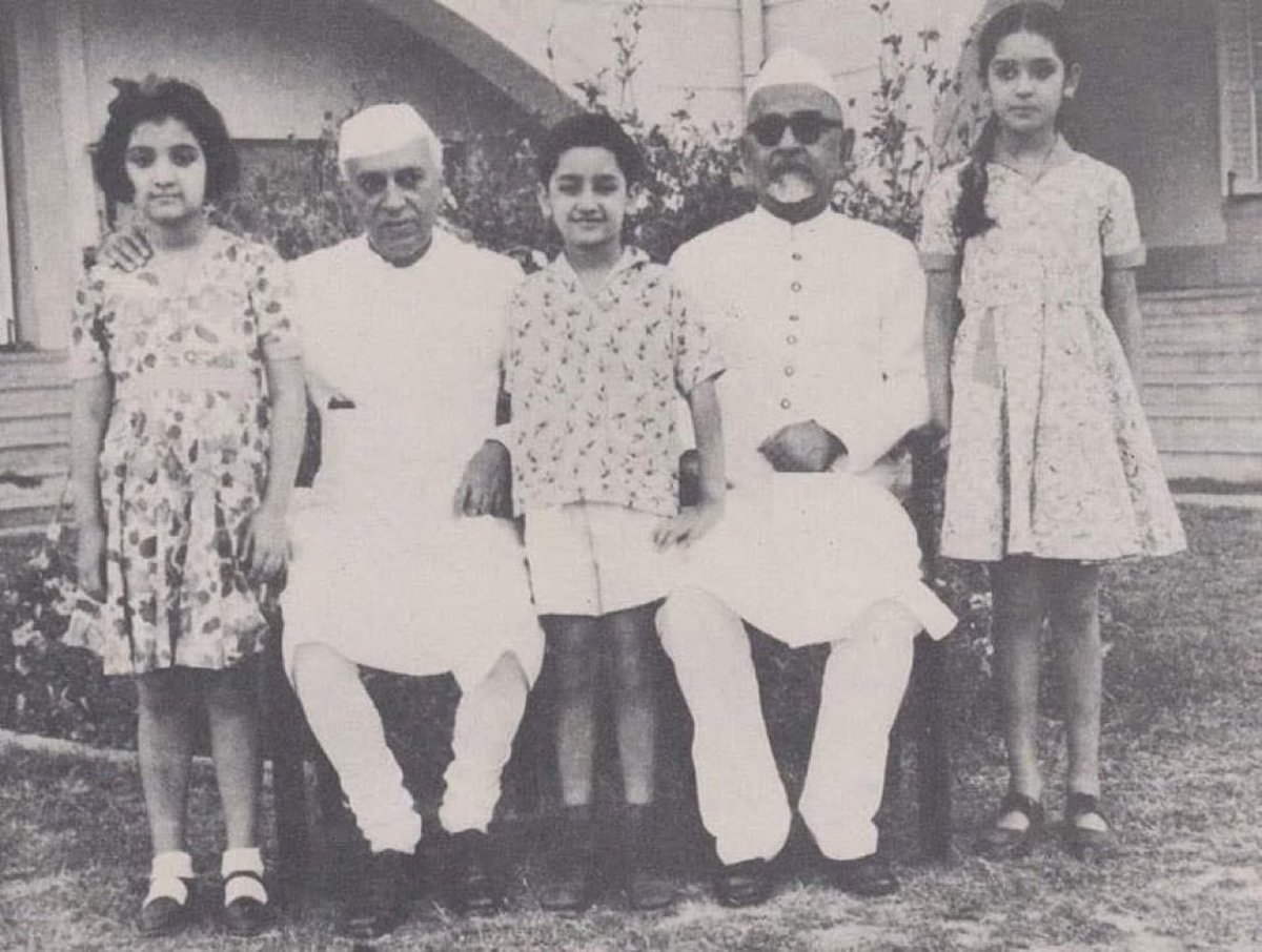 Pt. Jawaharlal Nehru, Dr. Zakir Husain, and his grandchildren at Raj Bhavan, Patna, Bihar.

The child in the center is Salman Khurshid, who attended St. Xavier's School in Patna.