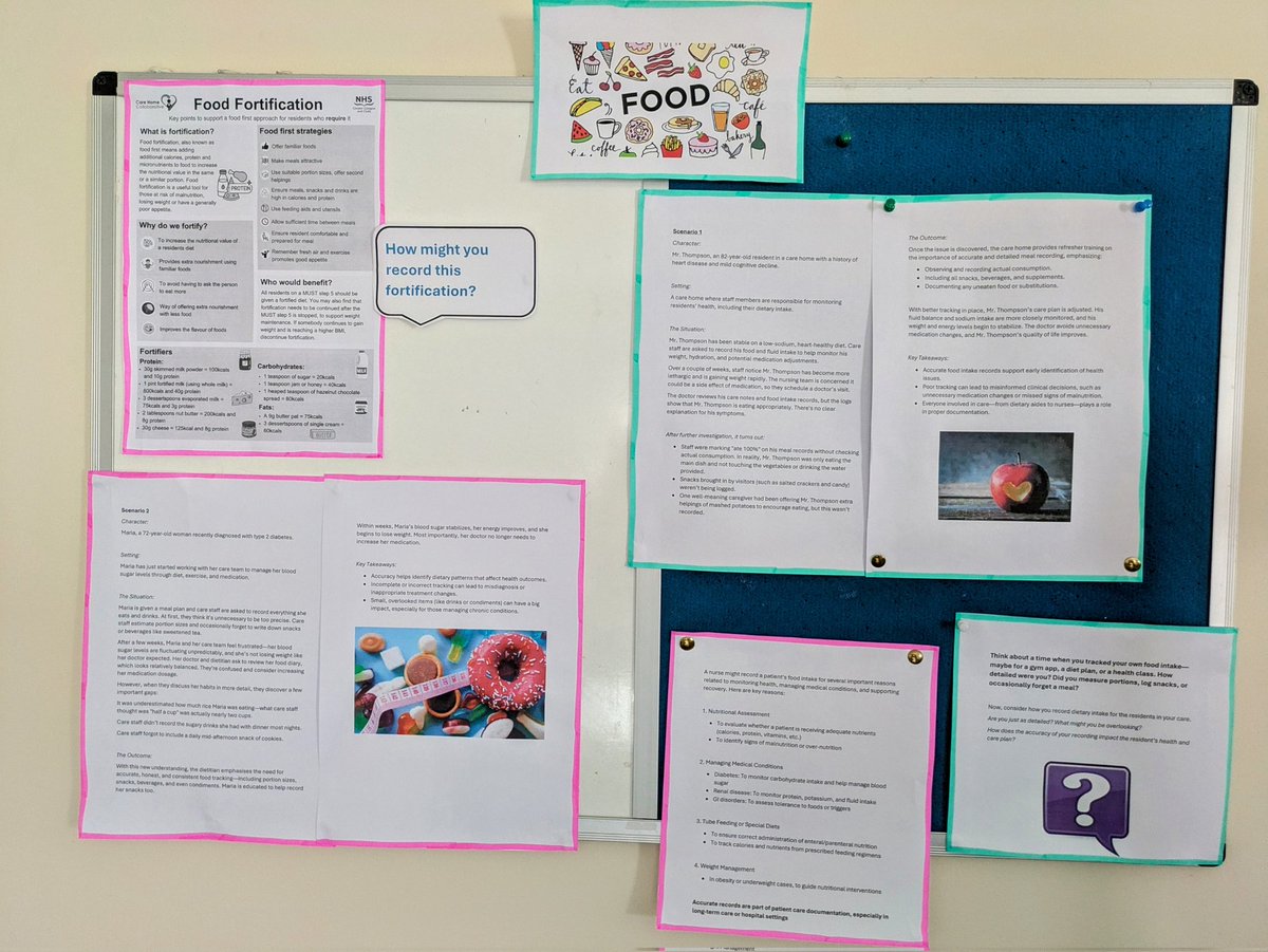 Justacarehomeg1's tweet image. New #learningboard topic. Activities to #reflect on #foodcharting in #carehomes.