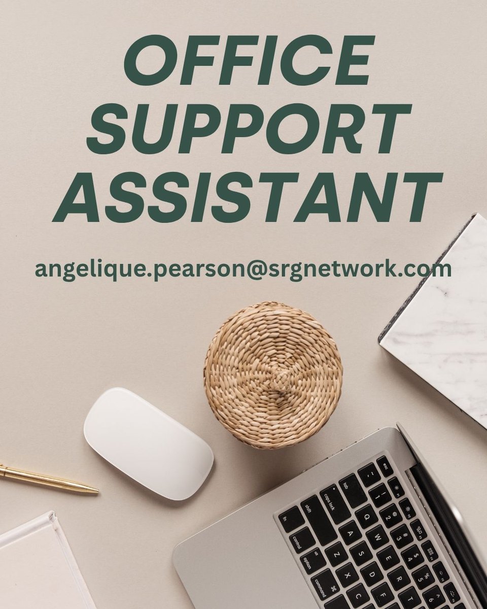 SRG Network (@srg_network) on Twitter photo New Role today - Office Administration Support - Full time and office based - Reception duties and general office support, assist finance and compliance team - Salary competitive - CVs to angelique.pearson@srgnetwork.com New Role today - Office Administration Support - Full time and office based - Reception duties and general office support, assist finance and compliance team - Salary competitive - CVs to angelique.pearson@srgnetwork.com