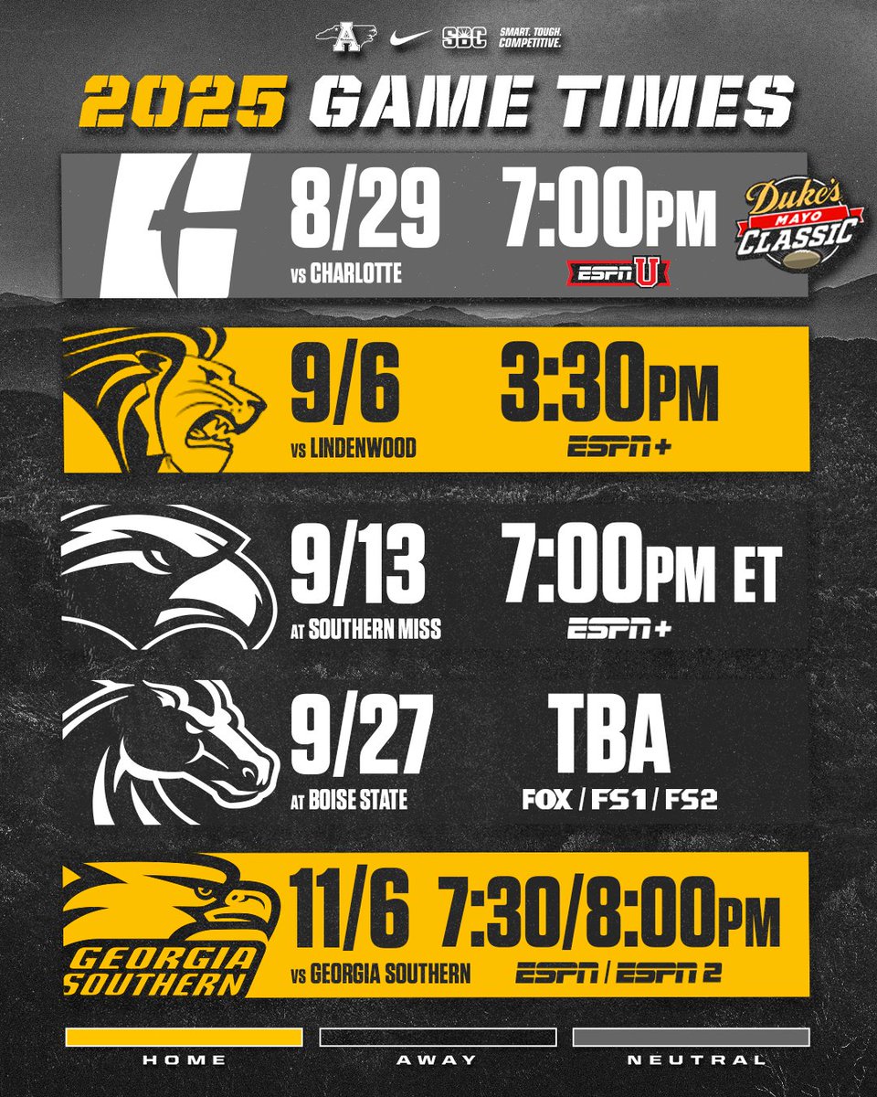 App State Football (@appstate_fb) on Twitter photo 🕖 𝗚𝗮𝗺𝗲 𝗧𝗶𝗺𝗲𝘀 🕞
A minimum of three App State games this fall will be featured on national TV in the first year of the <a href="/Dowell_Loggains/">Dowell Loggains</a> era.
📰 goapp.st/451m4mc
#GoApp 🕖 𝗚𝗮𝗺𝗲 𝗧𝗶𝗺𝗲𝘀 🕞
A minimum of three App State games this fall will be featured on national TV in the first year of the <a href="/Dowell_Loggains/">Dowell Loggains</a> era.
📰 goapp.st/451m4mc
#GoApp