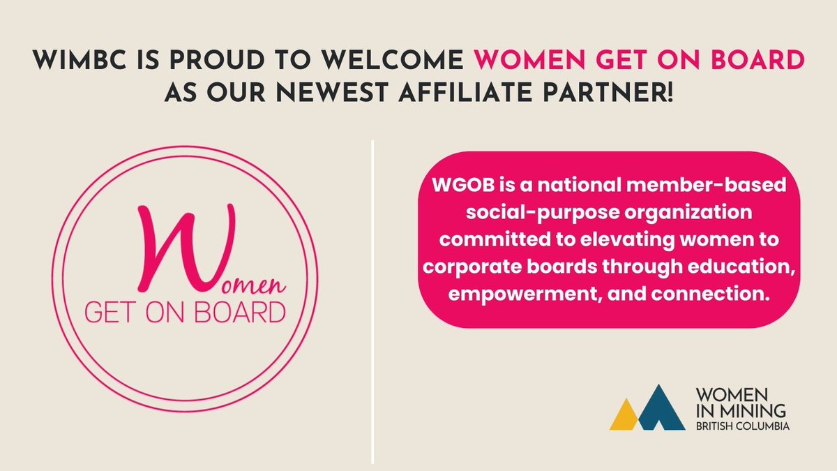 🌟 New Partnership Announcement 🌟

WIMBC is proud to welcome Women Get On Board as our newest affiliate partner!

Led by the inspiring Deborah Rosati, WGOB is a national member-based social-purpose organization committed to elevating women to corporate boards through education,