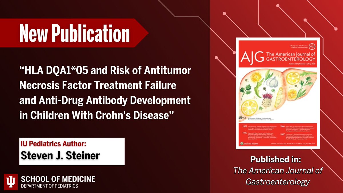 IU Department of Pediatrics (@iudeptpeds) on Twitter photo #NewPublication from IU Pediatrics author, Steven J. Steiner, MD, and colleagues, published in <a href="/AmJGastro/">AJG - The American Journal of Gastroenterology</a>!
Check it out: bit.ly/4dCiIs5
#MedicalResearch #MedicalEducation #Pediatrics #NewPublication from IU Pediatrics author, Steven J. Steiner, MD, and colleagues, published in <a href="/AmJGastro/">AJG - The American Journal of Gastroenterology</a>!
Check it out: bit.ly/4dCiIs5
#MedicalResearch #MedicalEducation #Pediatrics