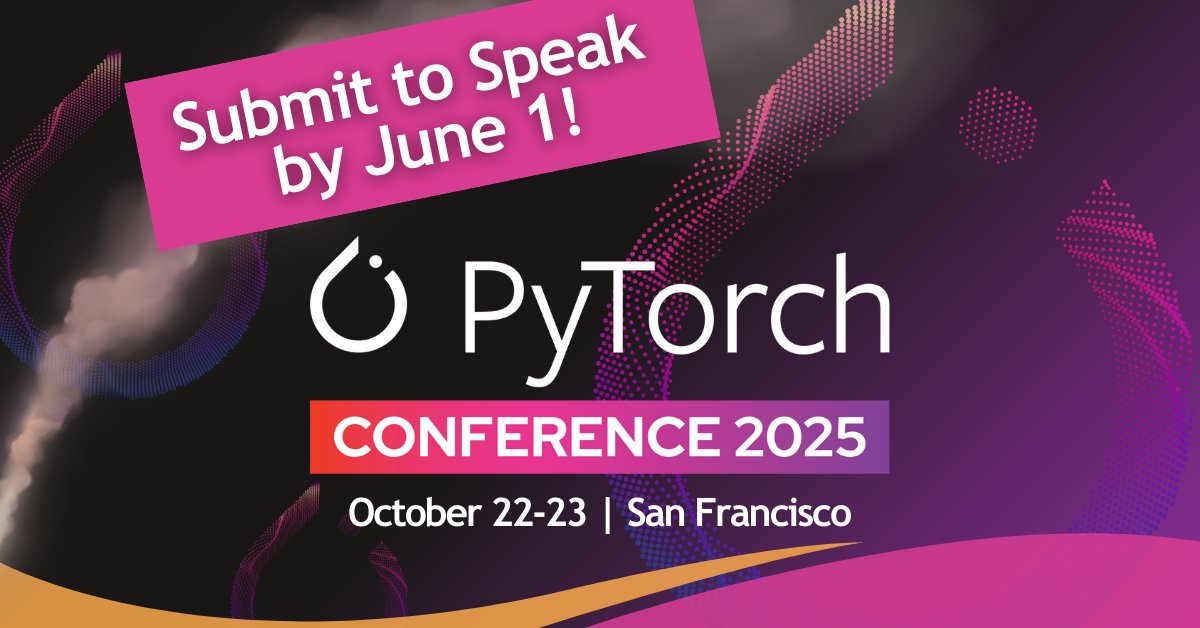 🚨 Just 3 days left to get your talk in for #PyTorchConf 2025!
If you’re building with #PyTorch, we want to hear from you. 👂
📍 San Francisco | Oct 22–23
🧠 Submit your proposal by 11:59 PM PDT on June 1: hubs.la/Q03pDBll0