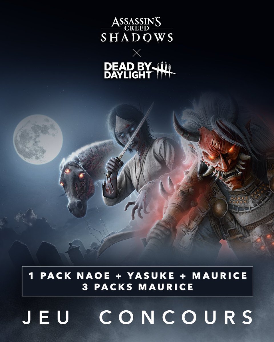 AssassinsFR's tweet photo. La quête Dead by Daylight est déjà disponible dans Assassin's Creed Shadows ! 👺
Pour l'occasion, tentez de remporter des cosmétiques* de la collab ! 🎁🐎

Pour participer : 
❤️ Liker le post
✅ S'abonner à @AssassinsFR
💬 Commenter avec l'émoji 😶‍🌫️

TAS le 03/06 https://t.co/HzMLSbq7Y7