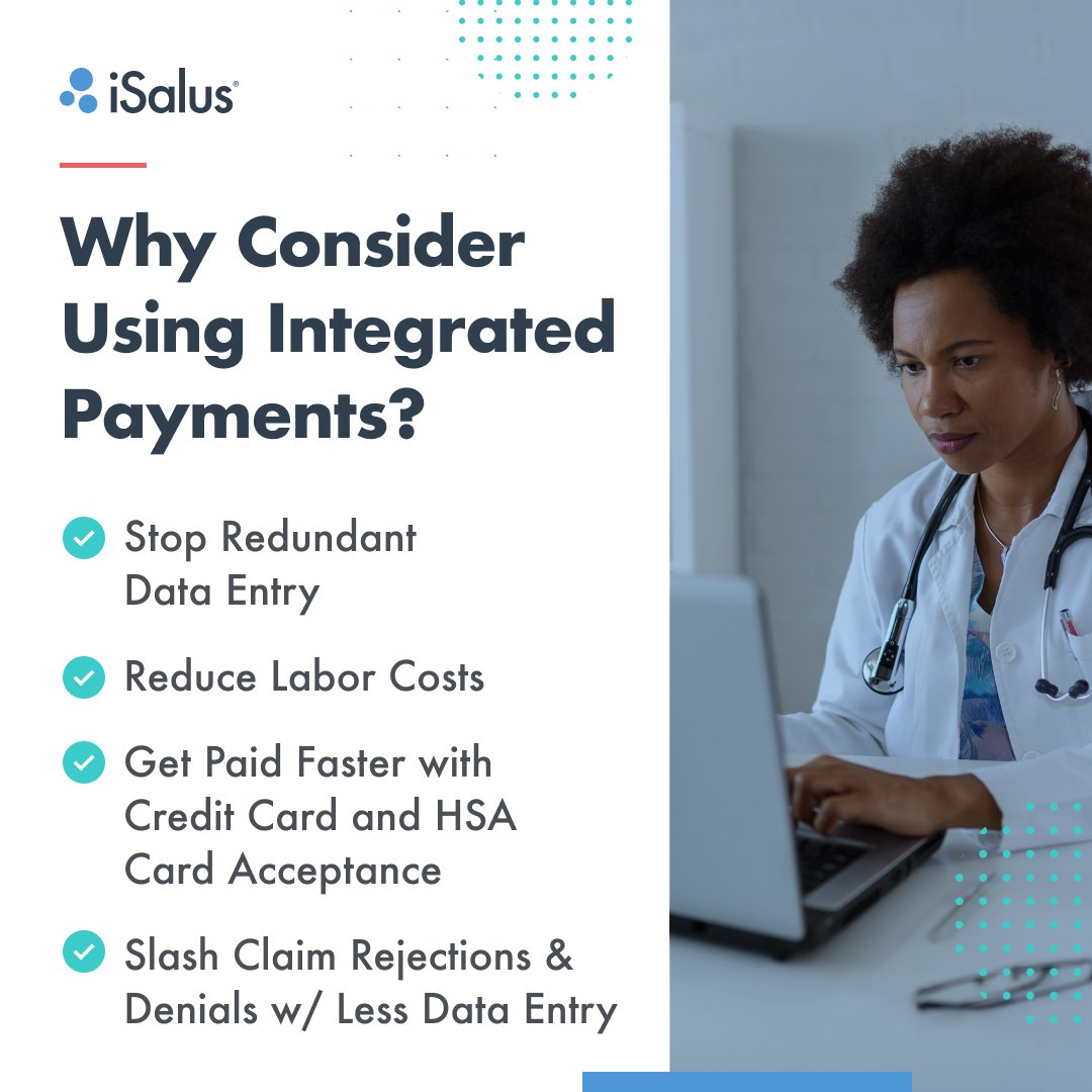 With iSalus Integrated Payments, your practice is able to offer flexible payment options that make it convenient for your patients to pay for the care you provide them. 

Learn more about Integrated Payments today: 
ow.ly/rxeo50VEbHQ

#integratedpayments #isalus