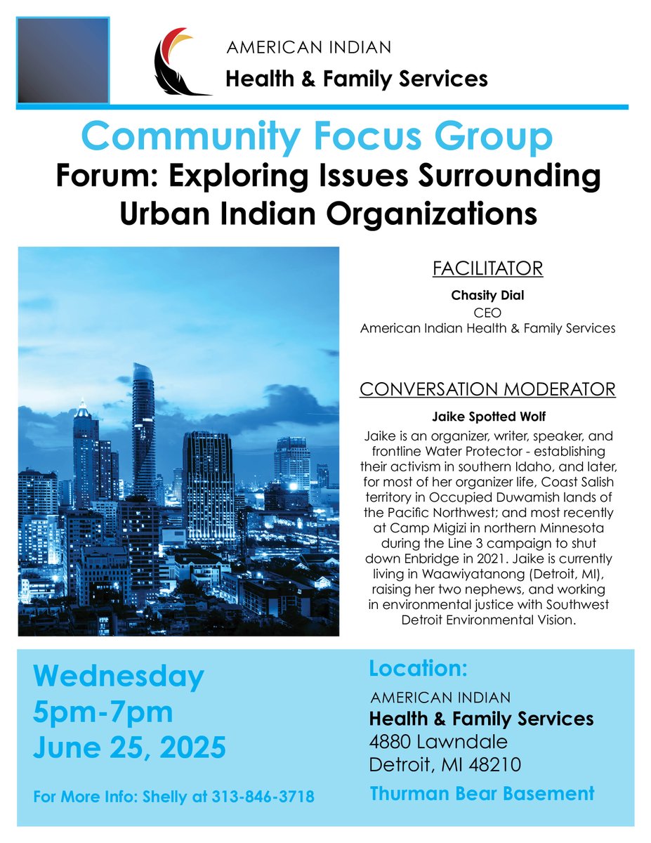 AIHFS_Detroit's tweet image. Everyone is welcome to explore with us the issues that surround being an Urban Indian Organization.
For more info, Shelly at 313-846-3718.