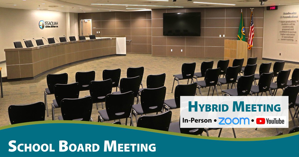 As a friendly reminder, the Issaquah School Board will meet at 6 p.m. today at the district office. Members of the community are welcome to attend the meeting in person or virtually. Agenda &amp; meeting details: isd411.org/about-us/schoo…