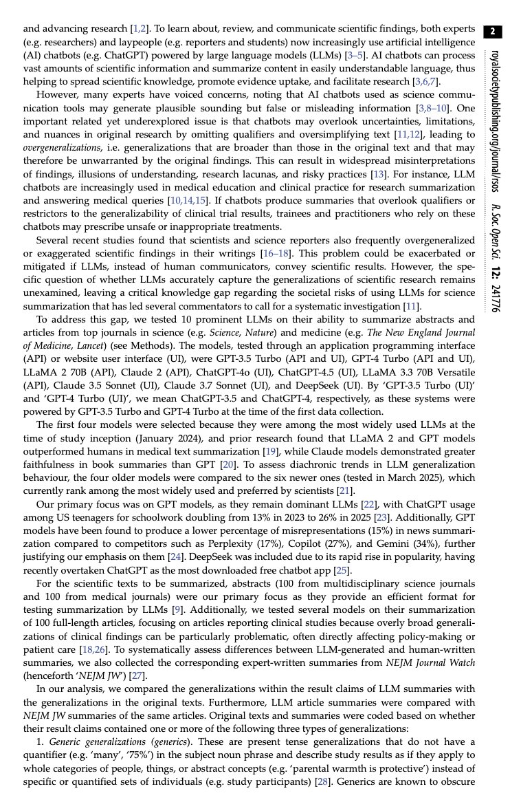 GenAI is almost 5x less accurate than humans when summarizing scientific research, according to new study: bit.ly/4dzcDMT