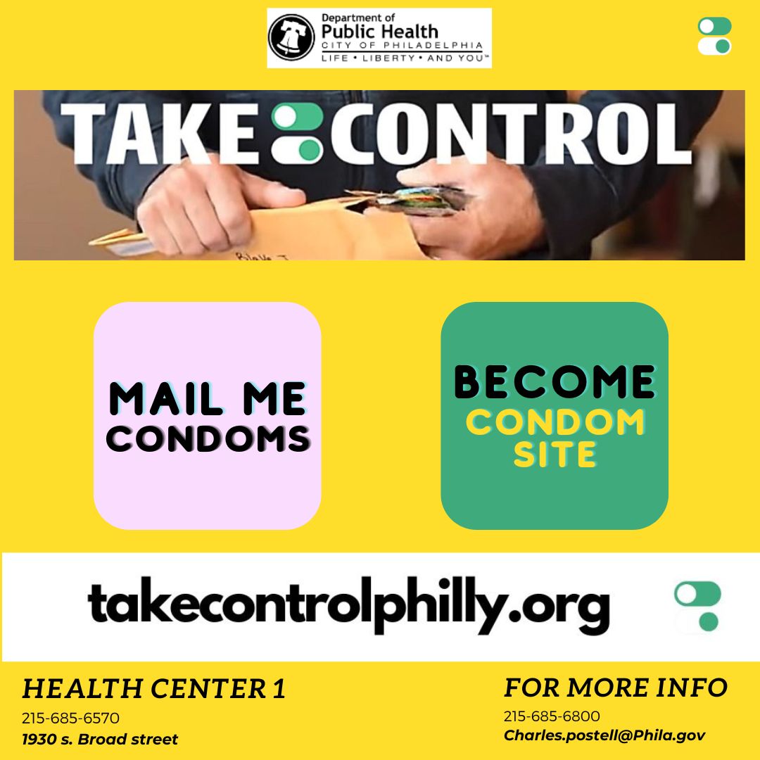 At "Take Control Philly", we’re here to make sure you have the resources, information, and support you need. Whether you’re looking for free condoms, STI testing, or sexual health education, we’ve got you covered.

Visit "TakeControlPhilly.org" to access free resources .