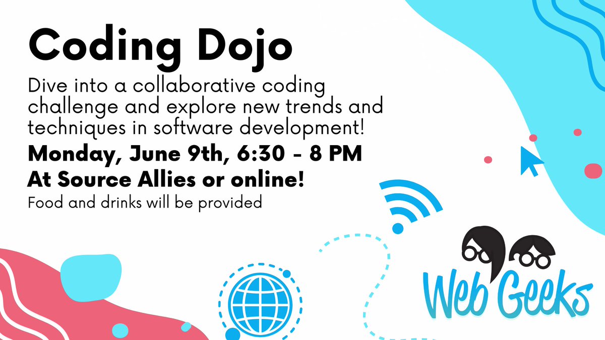 DSM Web Geeks returns 6/9, 6:30–8 PM w/ a Coding Dojo at Source Allies. Tackle a live coding challenge in teams, explore new tools, &amp; level up your skills in a collaborative setting. BYO laptop. Food &amp; drinks provided. Details: bit.ly/WG-CodingDojo-…