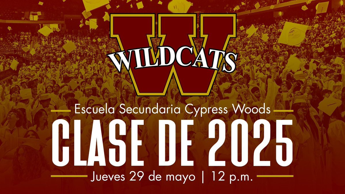 CFISDnoticias's tweet photo. .@CyFairISD ¡212, Wildcats! La ceremonia de graduación de la #ClaseDe2025 de @CyWoods212 comienza a las 12 del mediodía en el Berry Center. Véanla en vivo aquí: https://t.co/xLnSx2wa84 y etiqueten sus publicaciones con #CyWoodsGrad. #EspírituCFISD https://t.co/df4Uyhbjbe