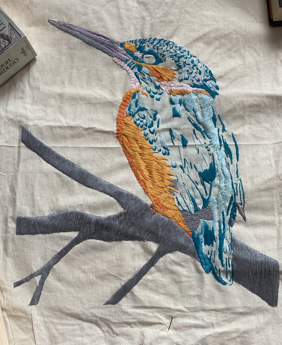 I recently started embroidering a kingfisher to go on my wall 🩷🩷
