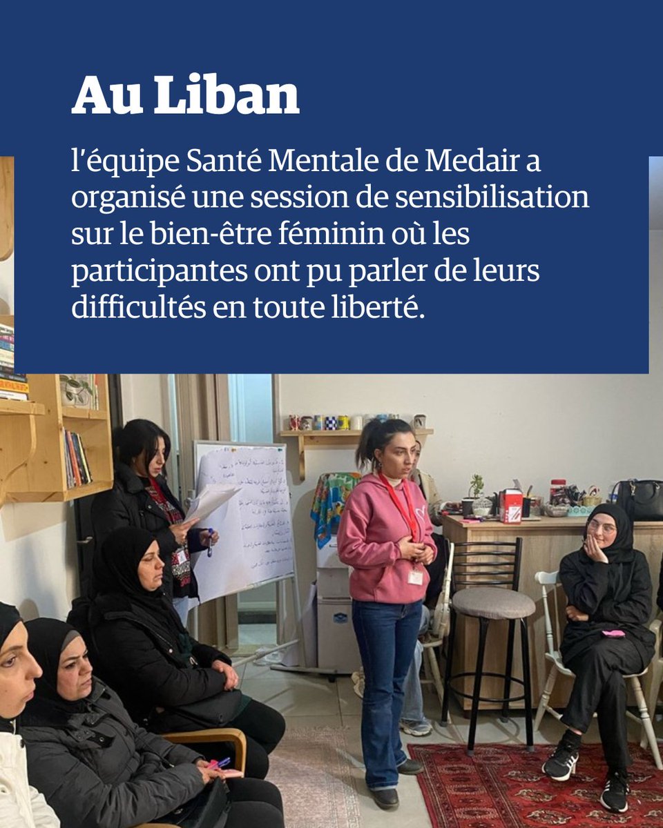 Au Liban, l’équipe #SantéMentale a organisé une journée de sensibilisation lors de laquelle les femmes ont pu échanger sur le bien-être, le stress au quotidien et les mécanismes d’adaptation. 
🧠🌟 Session financée par @AAstabilisiert, <a href="/SwissDevCoop/">Swiss Development and Cooperation</a>