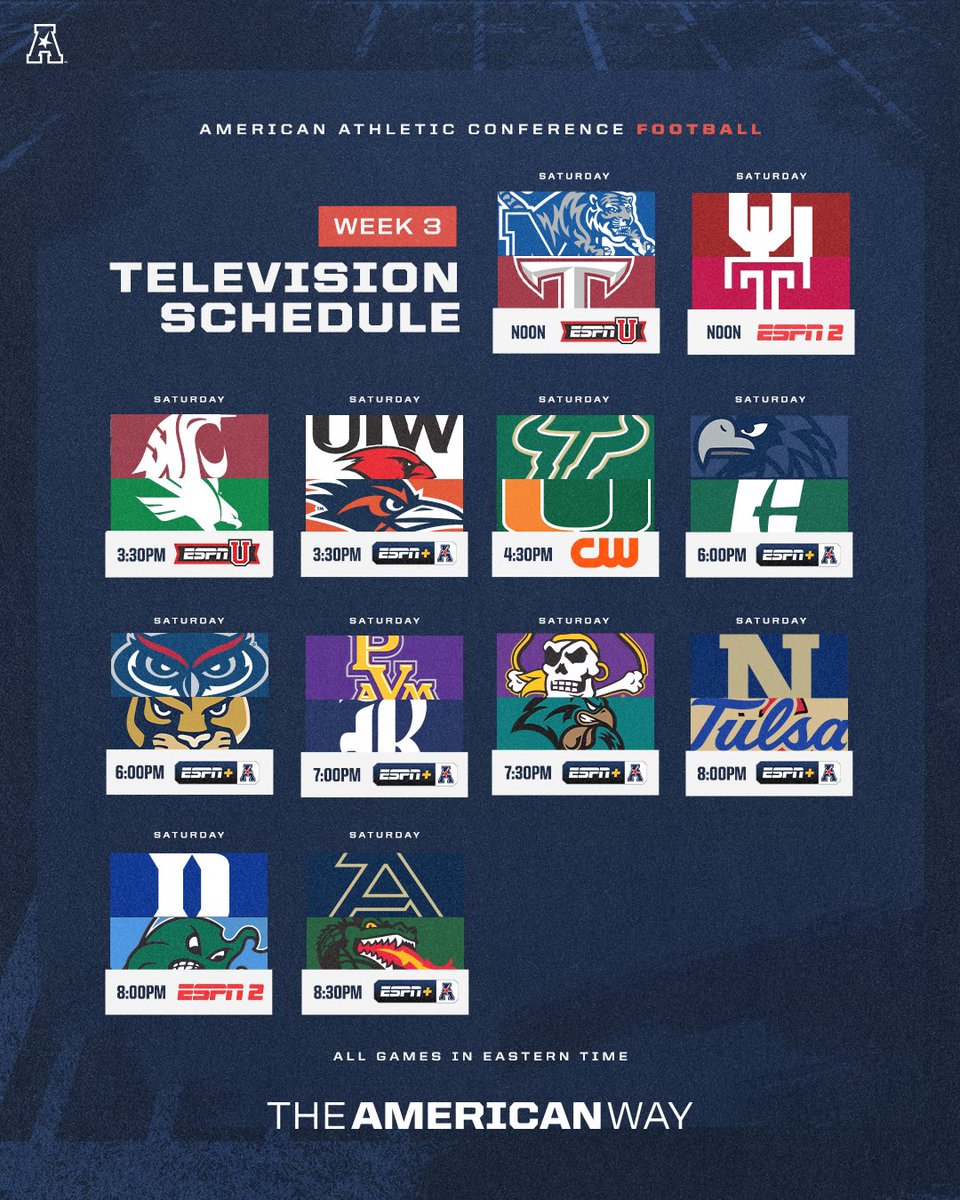 Football game times and networks for Weeks 1-3 🏈📺

#AmericanWay x #AmericanFB