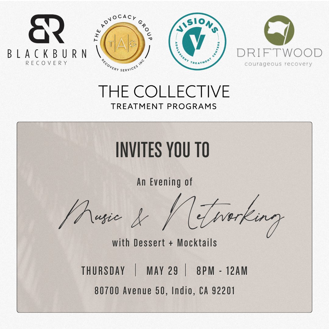 Come unwind with us! 🎶The Collective Treatment Programs invite you to an evening of music, networking, and delicious desserts. Join us tonight from 8PM–12AM. Let’s connect! 🤝