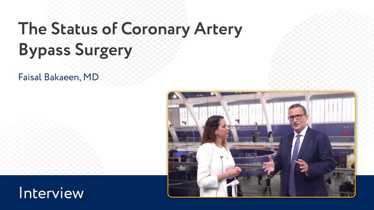 CTSNet (@ctsnetorg) on Twitter photo Coronary Artery Bypass Graft Surgery: An Interview With Faisal Bakaeen
At the 2024 EACTS Annual Meeting, <a href="/loremontesvilla/">Lorena Montes</a> spoke with <a href="/FaisalBakaeen/">Faisal Bakaeen MD</a> about coronary artery bypass graft surgery.
🔗ow.ly/BfOG50W0t7s
#EACTS #interview #CABG Coronary Artery Bypass Graft Surgery: An Interview With Faisal Bakaeen
At the 2024 EACTS Annual Meeting, <a href="/loremontesvilla/">Lorena Montes</a> spoke with <a href="/FaisalBakaeen/">Faisal Bakaeen MD</a> about coronary artery bypass graft surgery.
🔗ow.ly/BfOG50W0t7s
#EACTS #interview #CABG