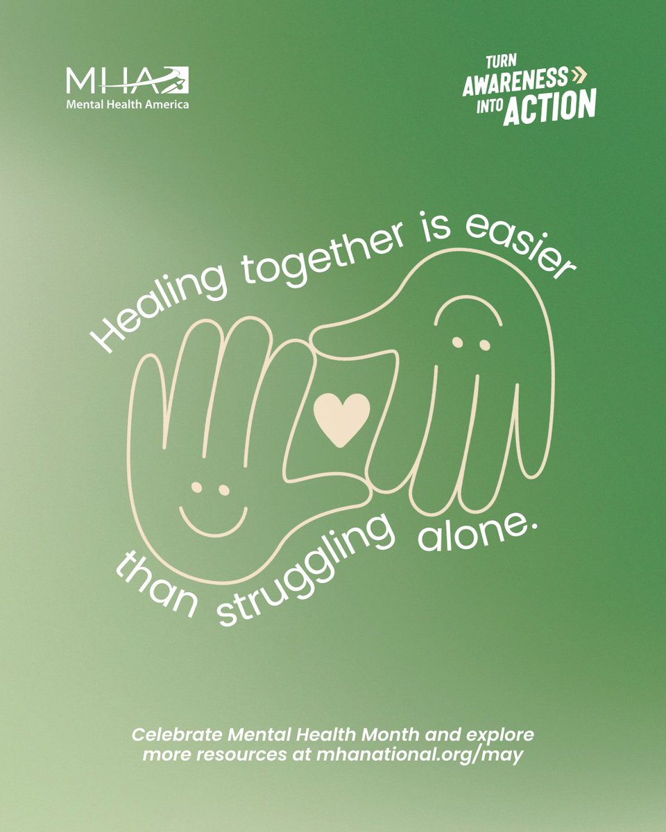 California Primary Care Association (@cpca) on Twitter photo Healing together is easier than struggling alone. 💚 If you need support, don’t be afraid to reach out.
Learn more about the importance of peer support: mhanational.org/may
#MHM2025 #MHM #TurnAwarenessIntoAction #MentalHealthMonth
<a href="/MentalHealthAm/">Mental Health America</a> Healing together is easier than struggling alone. 💚 If you need support, don’t be afraid to reach out.
Learn more about the importance of peer support: mhanational.org/may
#MHM2025 #MHM #TurnAwarenessIntoAction #MentalHealthMonth
<a href="/MentalHealthAm/">Mental Health America</a>
