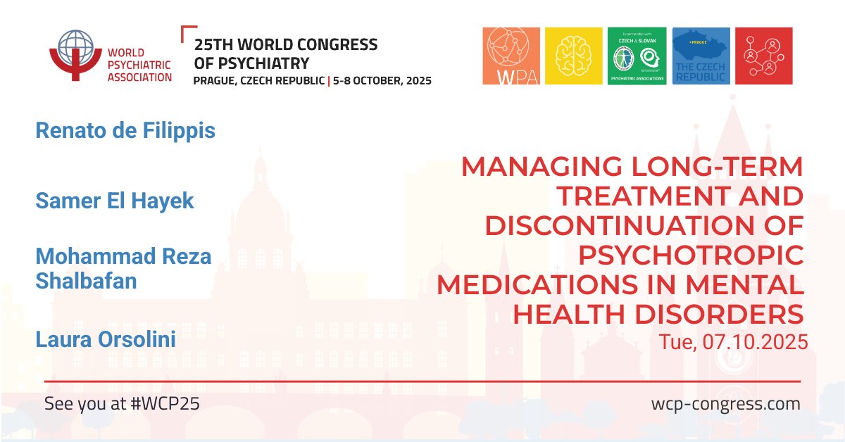 Renato de Filippis, MD, PhD 🇮🇹🇪🇺 (@rdefilippis1) on Twitter photo 🧠✨ Happy to share our next symposium at the incoming 25th World Congress of Psychiatry (WCP 2025) by <a href="/WPA_Psychiatry/">World Psychiatric Association (WPA) wpanet.org</a> in Prague, next 5–8 October 2025!🇨🇿
<a href="/glaring_notes/">Laura Orsolini #psychiatrist #mindnavigator</a> <a href="/UMG_Tweet/">Università degli Studi Magna Graecia di Catanzaro</a>
▶️See you at the #WCP25 #MentalHealth #Psychiatry 🧠✨ Happy to share our next symposium at the incoming 25th World Congress of Psychiatry (WCP 2025) by <a href="/WPA_Psychiatry/">World Psychiatric Association (WPA) wpanet.org</a> in Prague, next 5–8 October 2025!🇨🇿
<a href="/glaring_notes/">Laura Orsolini #psychiatrist #mindnavigator</a> <a href="/UMG_Tweet/">Università degli Studi Magna Graecia di Catanzaro</a>
▶️See you at the #WCP25 #MentalHealth #Psychiatry