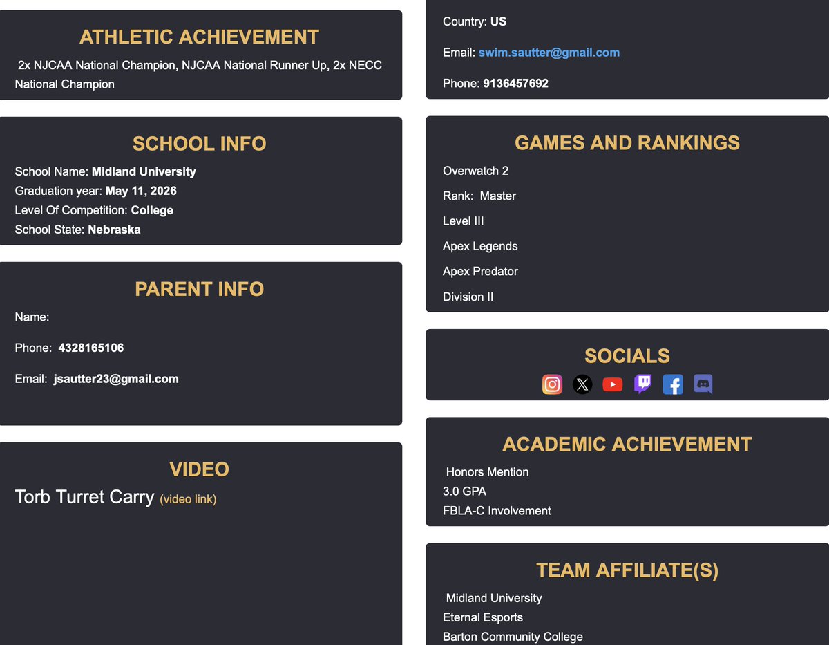 Meet Jacob Sautter, A 2x NJCAA National Champion &amp; NECC Esports leader with elite rankings in Overwatch 2 and Apex Legends.
📚 3.0 GPA
🎥 Video Resume Included

This is what a next-level esports resume looks like.
🚀 Build yours FREE: NILExposureSports.com 
🔗 Use Code: DH1